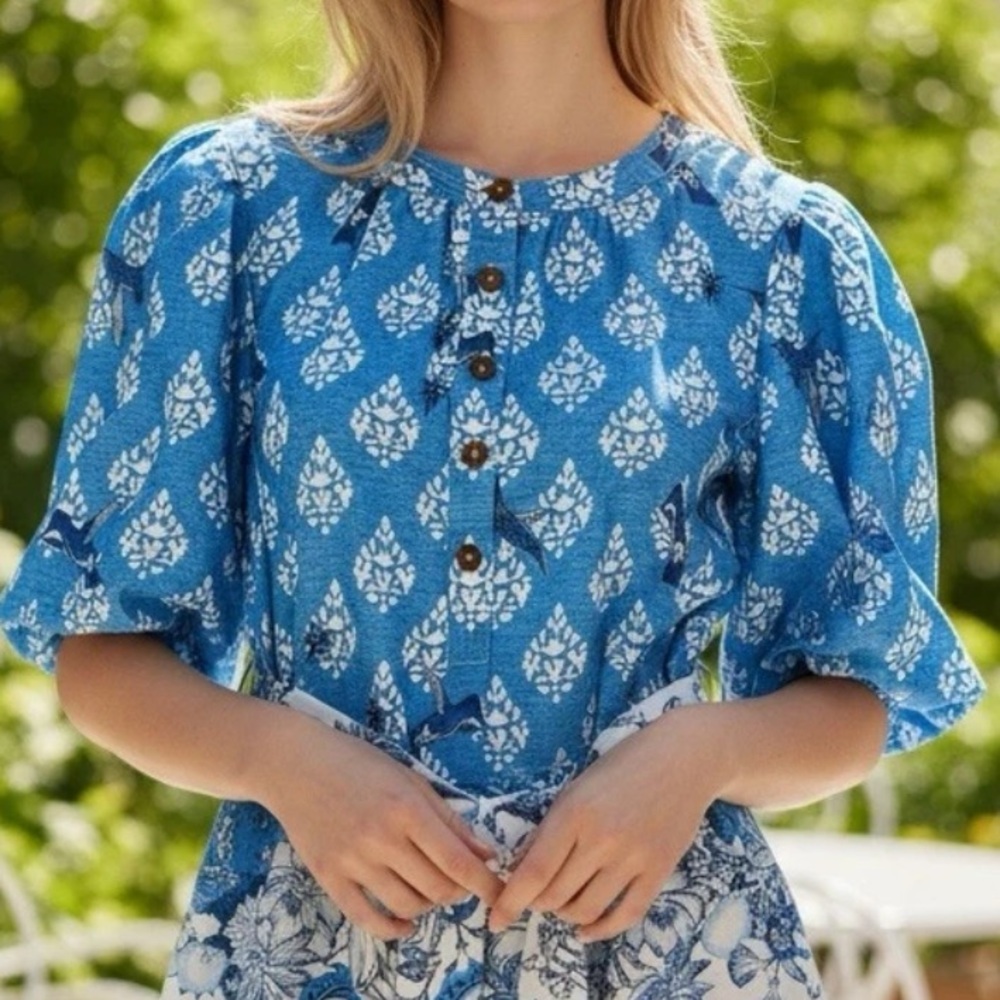 A Loves A Blue Printed Button-Front Dress - Picture 4 of 16